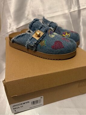Steve Madden Kids' Denim Slip-On Mules with Multicolor Embellishments
